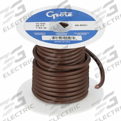 GROTE Primary Automotive Wire: GPT, 25 ft, 1 Conductor, 10 AWG, Brown - PVC-Insulated General Purpose Primary Wires