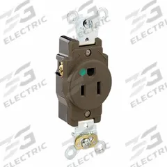 LEVITON Plugs and Receptacles: Hospital Grade, Single, 5-15R, Brown, 125V AC, 15 A, 2 Pole / 3 Wire (MPN 8210)