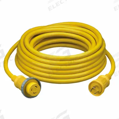 HUBBELL WIRING DEVICE-KELLEMS Shore Power Cable: Outdoor Use, 50 ft Lg, Outlet, L5-30P, 10/3 - Outdoor Extension Cords with Single Outlet