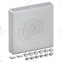 HOFFMAN Wireway Closure Plate: 4 in Wd, 4 in Ht, 16 ga Gauge, 1, With Knockouts, Steel, Painted (MPN F44GCP). Key specifications — Brand: HOFFMAN; Finish: Painted; With/Without Knockouts - Broad: Yes.