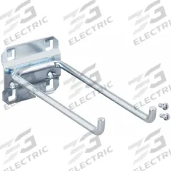 APPROVED VENDOR Double Rod Pegboard Hook: 6 1/4 in x 2 1/4 in, Screw-In, Surface, Silver (MPN 6YB99). Key specifications — Mounting Type: Surface; Finish: Zinc-Plated; Color: Silver; Accessory Type: 80-Degree Double Rod Hook; Locking System: Screw-In; Brand: APPROVED VENDOR.