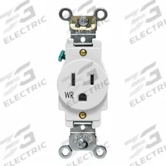 LEVITON Weather-Resistant Single Receptacle: Single, 5-15, White, 125V AC, 15 A, 2 Pole / 3 Wire (MPN W5261-W)