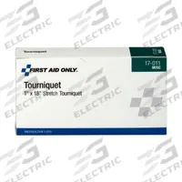 FIRST AID ONLY Tourniquet: Rubber, 18 in Overall Lg, 1 in Overall Wd (MPN 17-011). Key specifications — Material: Rubber; Brand: FIRST AID ONLY; Color: Blue.
