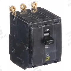 SQUARE D Miniature Circuit Breaker: 20 A, 120/240V AC, Three Phase, 22kA at 120/240V AC, 3 Poles (MPN QOB320VH). Key specifications — Phase: Three; Amps: 20 A; AC Voltage Rating: 120/240V AC; Max. AIR Rating: 22kA at 120/240V AC; For Use With: Square D NQOD Panelboards; Brand: SQUARE D.