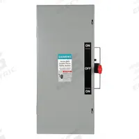 SIEMENS Safety Switch: Non-Fusible, 100 A, Three Phase, 240V AC, Galvanized Steel, Indoor (MPN DTNF323). Key specifications — attr867131: SIEMENS.