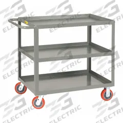 LITTLE GIANT Utility Cart: 2,000 lb, 60 in L x 30 in W Shelf, 3 Shelves, Gray, Flat (MPN 3LGL-3060-6PY). Key specifications — Caster/Wheel Configuration: (2) Swivel; Brand: LITTLE GIANT; Caster Wheel/Tread Material: Polyurethane.