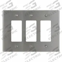 LEVITON Wall Plate: Decorator-Rocker, 3 Gang, Silver, Jumbo Size (MPN SO263). Key specifications — Brand: LEVITON; Material: Stainless Steel.