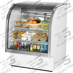 TRUE REFRIGERATION Deli Case: 47 3/4 in x 36 1/4 in x 35 1/4 in, White, Curved Glass, 2 Shelves (MPN TCGG-36-HC-LD). Key specifications — attr1277723: TRUE REFRIGERATION; attr1277683: R-290; attr1277691: No; attr1277694: White; attr1280716: Curved Glass; attr1280729: TCGG.