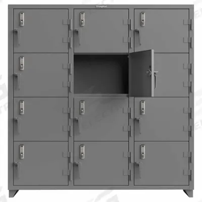 STRONG HOLD Locker: 72 in x 24 in x 75 in, 4 Tiers, 3 Units Wide, 12 Lockers, 24 in x 18 in - Wiring-Ready Full-Height Metal Mobile-Device Lockers
