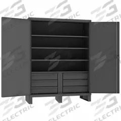 DURHAM MFG Storage Cabinet: 60 in x 24 in x 78 in, Swing Handle & Padlock Hasp, 12 ga Panel Thick (MPN HDCD246078-6B95). Key specifications — Cabinet Color: Gray; Method of Construction: Welded; Base Type: Legs; Assembled: Assembled; Mobility: Stationary; Adjustable Shelves: (4) Adjustable; Cabinet Finish: Powder Coated; Cabinet Material: Steel.