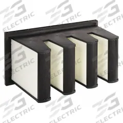 GRAINGER V-Bank Air Filter: 12 in x 24 in x 12 in, Fiberglass, Single Header, 4 Vs, Downstream Face (MPN 33E932). Key specifications — Brand: GRAINGER; Frame or Header Material: Plastic; Media Material: Fiberglass; Filters Out: Droplet Nuclei.