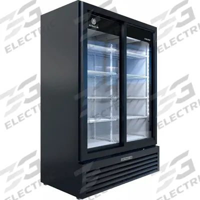 BEVERAGE-AIR Refrigerated Merchandiser: 78 3/8 in x 54 1/4 in x 28 5/8 in, Black, Sliding - Glass Door Refrigerator Merchandisers