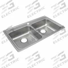 JUST MANUFACTURING Bowl Drop-In Sink: 33 in Overall Lg, 19 1/2 in Overall Wd, 6 in Bowl Dp, 2 Bowls (MPN DLFADA1933A602-J). Key specifications — Brand: JUST MANUFACTURING; Color Family: Silver/Gray.