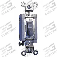 HUBBELL Wall Switch: Toggle Switch, 3-Way, Maintained, Gray, 120/277V AC, 15 A (MPN HBL1203GY). Key specifications — Illuminated: No; Voltage Rating: 120/277V AC.