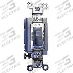HUBBELL Wall Switch: Toggle Switch, 3-Way, Maintained, Gray, 120/277V AC, 15 A (MPN HBL1203GY). Key specifications — Illuminated: No; Voltage Rating: 120/277V AC.