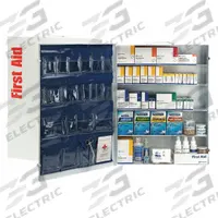 APPROVED VENDOR First Aid Kit and Housing: Gen Purpose, 200 People Served, 1,739 Components, Metal (MPN 249-O/P). Key specifications — Adhesive Bandages Included: (330) Bandages; Application: General Purpose; Brand: APPROVED VENDOR; Housing Color: White; Housing Material: Metal; Includes Oral or Inhalant Medication: Medication Included; Mountable: Wall Mount; Oral and Inhalant Medicinals Included: (250) Antacids.