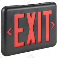 Exit Sign: LED, Black, Red, 1 or 2 Faces, Ceiling/End/Wall, Not Battery Powered, 1.4 W Fixture Watt (MPN EVEURB). Key specifications — Voltage: 120/277 V AC; Directional Indicators: Universal Field Selectable Chevrons; Text Color: Red; Brand: DUAL-LITE; Emergency Battery Backup: No; Housing Color: Black; Lighting Technology: LED; Remote Capable: No.