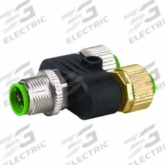 MURRELEKTRONIK T-Coupler: M12 Male Straight, 4 Pole to (2) M8 Female Straight, 4 Pole, T-Style, IP67 (MPN 7000-41211-0000000). Key specifications — Connector Style: T-Style; IP Rating: IP67; Convert From: M12 Male Straight, 4 Pole; Convert To: (2) M8 Female Straight, 4 Pole; Brand: MURRELEKTRONIK.