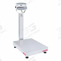 OHAUS Industrial Bench Scale: 18 in x 24 in, IP67/IP68, Column-Mounted, Stainless Steel (MPN D52XW125WTX7). Key specifications — Connection Ports: Bluetooth; Readability: 0.01 lb/5 g; Brand: OHAUS; Weighing Surface Material: Stainless Steel.
