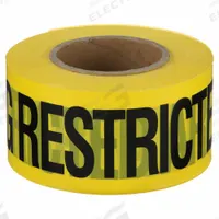 APPROVED VENDOR Barricade Tape: 1,000 ft Lg, 3 in Wd, Warning Restricted Area Legend, Polyethylene (MPN 1N912). Key specifications — Tape Message: Warning Restricted Area; Message Color: Black; Brand: APPROVED VENDOR.