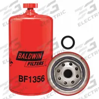 BALDWIN FILTERS Fuel Filter: Spin-On, 3 11/16 in Outside Dia, M20-1.50 Thread Size, Cellulose (MPN BF1356). Key specifications — attr1137520: BF1356; attr434022: BALDWIN FILTERS; attr427730: Cellulose; attr427731: End Seals; attr1017112: Trucks; attr1017113: Cummins.