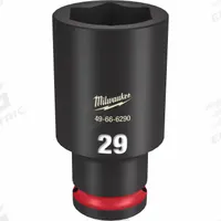 MILWAUKEE Deep Impact Socket: 1/2 in Drive Size, Metric, 29 mm Socket Size, 6-Point, Deep, Friction (MPN 49-66-6290). Key specifications — attr1215501: MILWAUKEE; attr1215515: Black Phosphate; attr1215518: 29 mm.