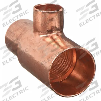 NIBCO Sweat Fitting Tee: 2 in CTS x 1 1/2 in CTS x 1 1/4 in CTS, Cup x Cup x Cup - Wrot Copper Tube Fittings