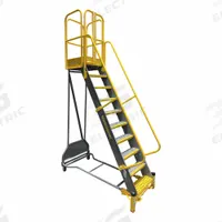 COTTERMAN Rolling Ladder: 9.2 ft Platform Ht, Partially Assembled, Foot-Activated Step Lock, Steel (MPN WMX11R42A6FGP3). Key specifications — Brand: COTTERMAN; Color: Yellow; Handrail Configuration: Double Handrails.