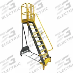 COTTERMAN Rolling Ladder: 9.2 ft Platform Ht, Partially Assembled, Foot-Activated Step Lock, Steel (MPN WMX11R42A6FGP3). Key specifications — Brand: COTTERMAN; Color: Yellow; Handrail Configuration: Double Handrails.