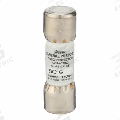 BUSSMANN Fuse: Class G, SC Series, Fast-Acting, 6 A, 600 V AC - Fast-Acting Cylindrical Fuses