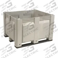 DECADE PRODUCTS Bulk Container: 25.4 cu ft, 48 in x 40 in x 31 in, Lid Not Included, 4-Way Entry (MPN M011000-104). Key specifications — Brand: DECADE PRODUCTS; Stackable: Stacking Capable; Shape: Rectangular; Runner Location: Long Side; Fork Entry: 4-Way Entry; Container Wall Type: Vented; Mobility: Stationary; Fork Pockets: Fork Pockets Included.