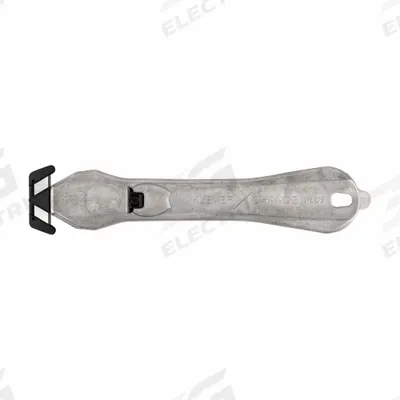 KLEVER Safety Cutter: 6 1/2 in Overall Lg, Straight Handle, Plain, Steel, Silver - Dual-Hook Safety Cutters