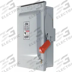 SIEMENS Safety Switch: Fusible, 60 A, Three Phase, 600V AC, Galvanized Steel, Indoor/Outdoor (MPN HF362NR). Key specifications — Brand: SIEMENS.