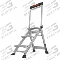 LITTLE GIANT Step Stool: 3 Steps, 3 ft Overall Ht, 375 lb Load Cap, Aluminum, 2.2 ft Standing Ht (MPN 11903). Key specifications — Brand: LITTLE GIANT; Color: Silver; Includes: Foldable Handrails.