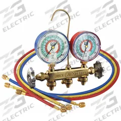 JB INDUSTRIES Manifold Gauge Kit: 2 Valves, 3 Hoses, Series PATRIOT, 3 1/8 in Gauge (MPN 22733). Key specifications — Product Type: Manifold Gauge Kit; For Refrigerant Type: R-600A; Brand: JB INDUSTRIES; Gauge Boots: No; Sight Glass: No.