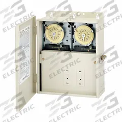 INTERMATIC Electromechanical Timer: 24 hr, 208-277V AC, DPST, Mechanical (MPN T10404R). Key specifications — Body Material: Metal; Indoor/Outdoor Usage: Indoor; Mounting Style: Surface; Brand: INTERMATIC.