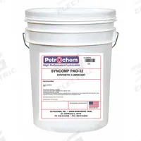 PETROCHEM Compressor Oil: 5 gal, Pail, 10 SAE Grade, 32 ISO Viscosity Grade, 126 Viscosity Index (MPN SYNCOMP PAO-32-005). Key specifications — attr59744: 126; attr59746: 32; attr59736: No; attr59735: Pail; attr59738: Syncomp PAO-32; attr59749: 10.