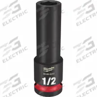 MILWAUKEE Deep Impact Socket: 1/2 in Drive Size, SAE, 1/2 in Socket Size, 6-Point, Deep, Friction (MPN 49-66-6222). Key specifications — attr1215501: MILWAUKEE; attr1215515: Black Phosphate; attr1215518: 1/2 in.