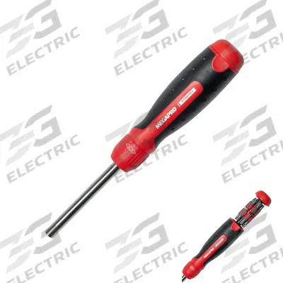 MEGAPRO Multi-Bit Screwdriver: Hex/Phillips/Slotted/Square/Torx Tip, 1 in Tip Size - General Purpose Multi-Bit Screwdrivers