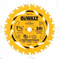 DEWALT Circular Saw Blade: 7 1/4 in Blade Dia., 24 Teeth, 0.08 in Cut Wd, 5/8 in Arbor Size, 3 PK (MPN DWA271424PK3). Key specifications — attr1116119: DEWALT; attr1145631: Wood.