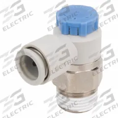 SMC Speed Control Valve: Elbow Fitting, Screw, 3/8 in Valve Body Size, 1/4 in Tube, Meter In (MPN AS3211F-02-06S). Key specifications — attr947203: Brass/PBT; attr947205: SMC.