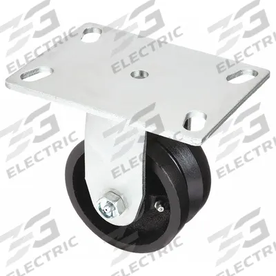 APPROVED VENDOR Plate Caster: Rigid, Iron, 4 in Wheel Dia, 2 in Wheel Wd - V-Groove Track-Wheel Plate Casters
