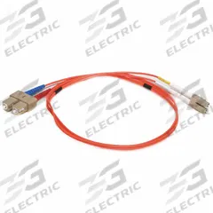 MONOPRICE Fiber Optic Patch Cord: Multi-Mode, 1 m Lg, LC End 1, SC End 2, Orange, PVC, 2 Fiber Count (MPN 2626). Key specifications — Fire Rating: Riser; Jacket Material: PVC; Number of Fibers: Duplex; Brand: MONOPRICE; _Fiber Optic Cable Style: 62.5/125µ OM1.