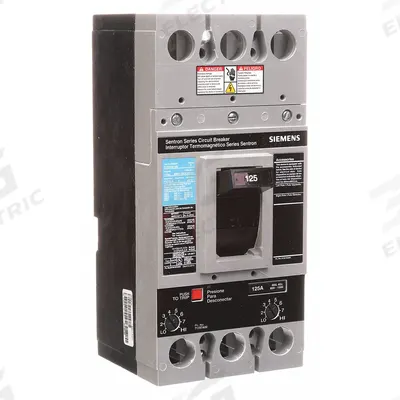 Siemens Molded Case Circuit Breaker: 125 A Amps, 22kA at 600V AC, Fixed, Lug, ABC - FD-Frame Siemens Molded Case Circuit Breakers