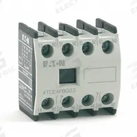 EATON Auxiliary Contact: 2NO/2NC, 16 A Max Current (AC), Front Mount, Front-Mounted, XTCEXFBG22. Key specifications — Frame Size: G; Brand: EATON; Compatible with Series: XTRE Control Relays.