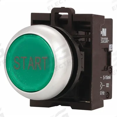 EATON Flush Push Button: Green, 22 mm Mounting Size, Non-Metallic - Illuminated Flush-Mount Push-Button Operators