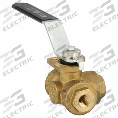 BONOMI Manual Three-Way Ball Valve: 1/4 in, Brass, T Flow, FNPT x FNPT x FNPT - T-Port Brass Ball Valves