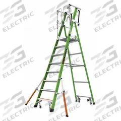 LITTLE GIANT Stepladder: 8 ft Ladder Size, Fiberglass, 375 lb Load Capacity, 69 lb Wt, 21 in x 18 in (MPN 19708-146). Key specifications — attr1049468: Fiberglass; attr1049456: LITTLE GIANT; attr1049460: Outriggers.