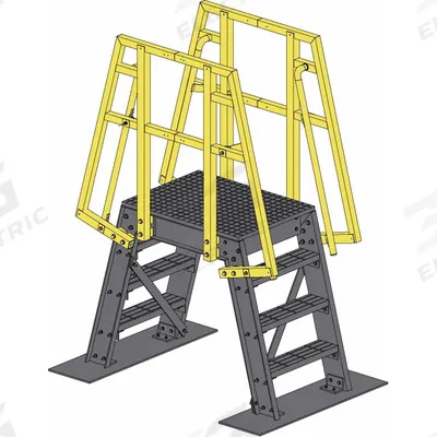 FIBERGRATE Crossover Bridge: 4 ft Platform Ht, FRP Composite, Open Grip - Easy Descent Crossover Ladders