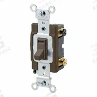 LEVITON Wall Switch: Toggle Switch, 4-Way, Maintained, Brown, 120/277V AC, 15 A (MPN 54504-2). Key specifications — Illuminated: No; Voltage Rating: 120/277V AC.